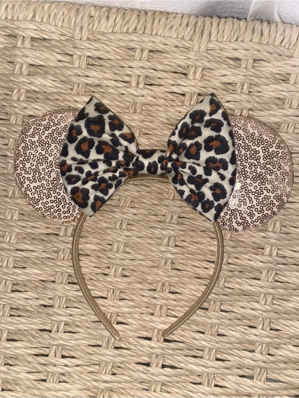 Leopard Print Bow Kids Headband with Sequin Ears